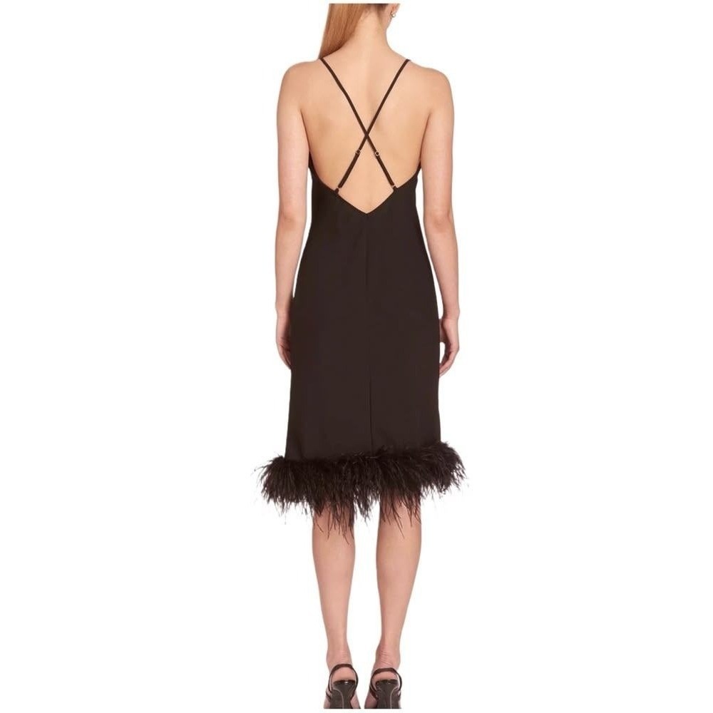 Amanda Uprichard Ostrich Feather Trim Midi Slip Dress S Cocktail Old Hollywood - Picture 2 of 14
